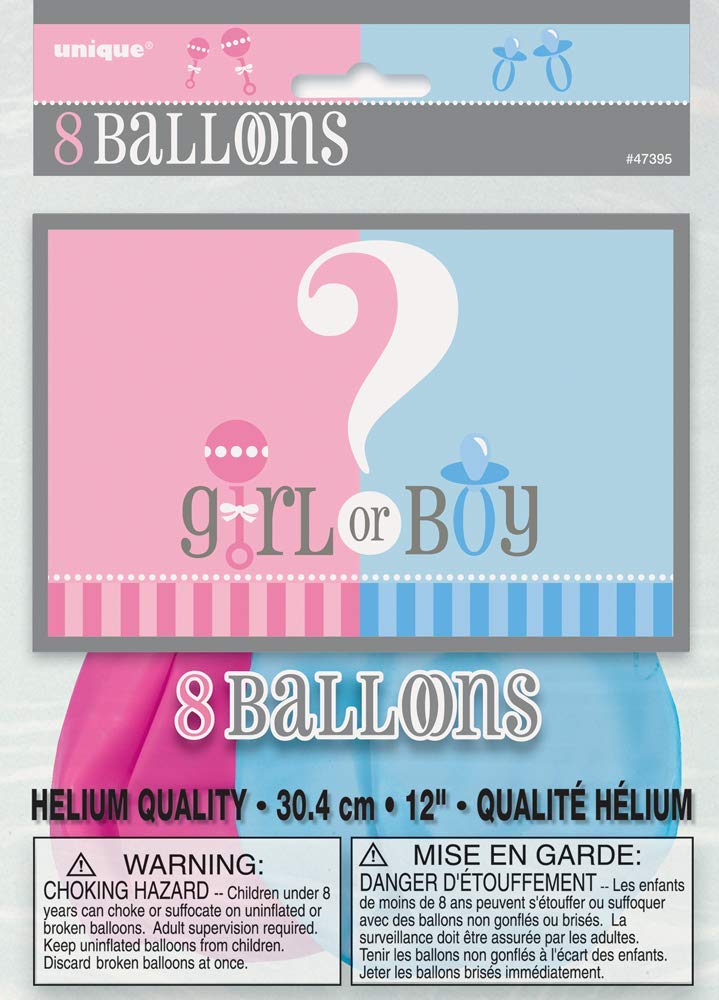 Unique Industries  12"" Gender Reveal Latex Balloons  DIY Party Decoration - Pack of 8  Blue and Pink - 47395 - Image 2